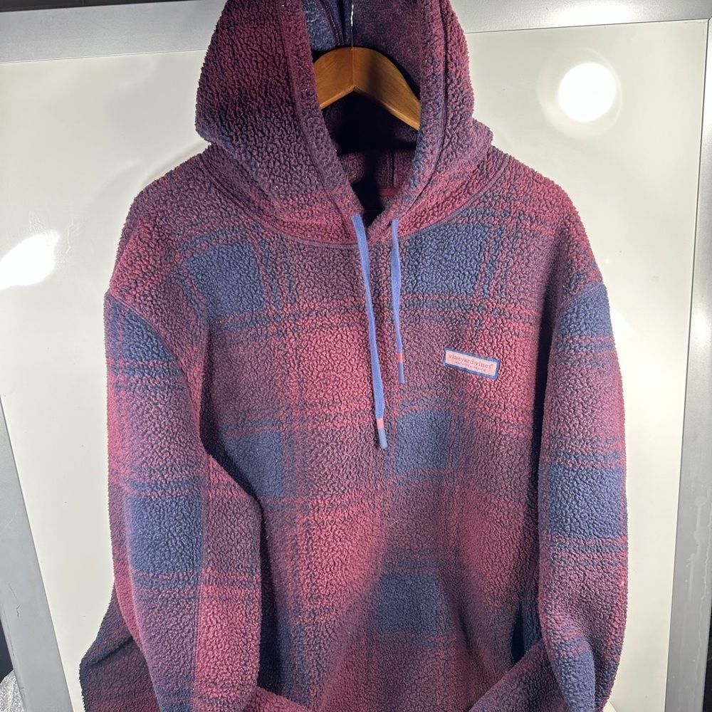 Mens Vineyard Vines Printed Stillwater Sherpa Hoodie Crimson 2XL Size